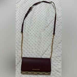 Michael Kors Wine and Tan Crossbody Bag